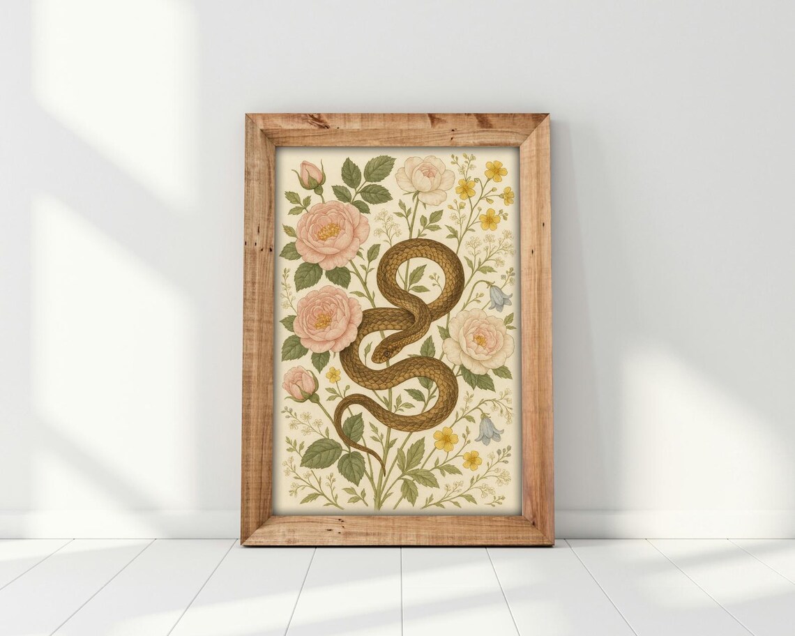 Botanical Snake Illustration, Vintage Floral Serpent Art Print - Image 4