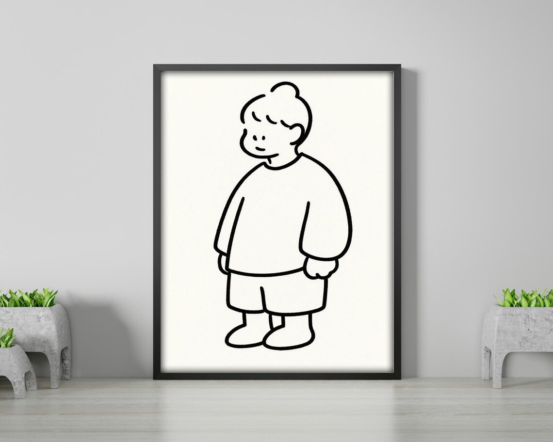 Minimalist Boy Line Art - Black & White Print - Image 3