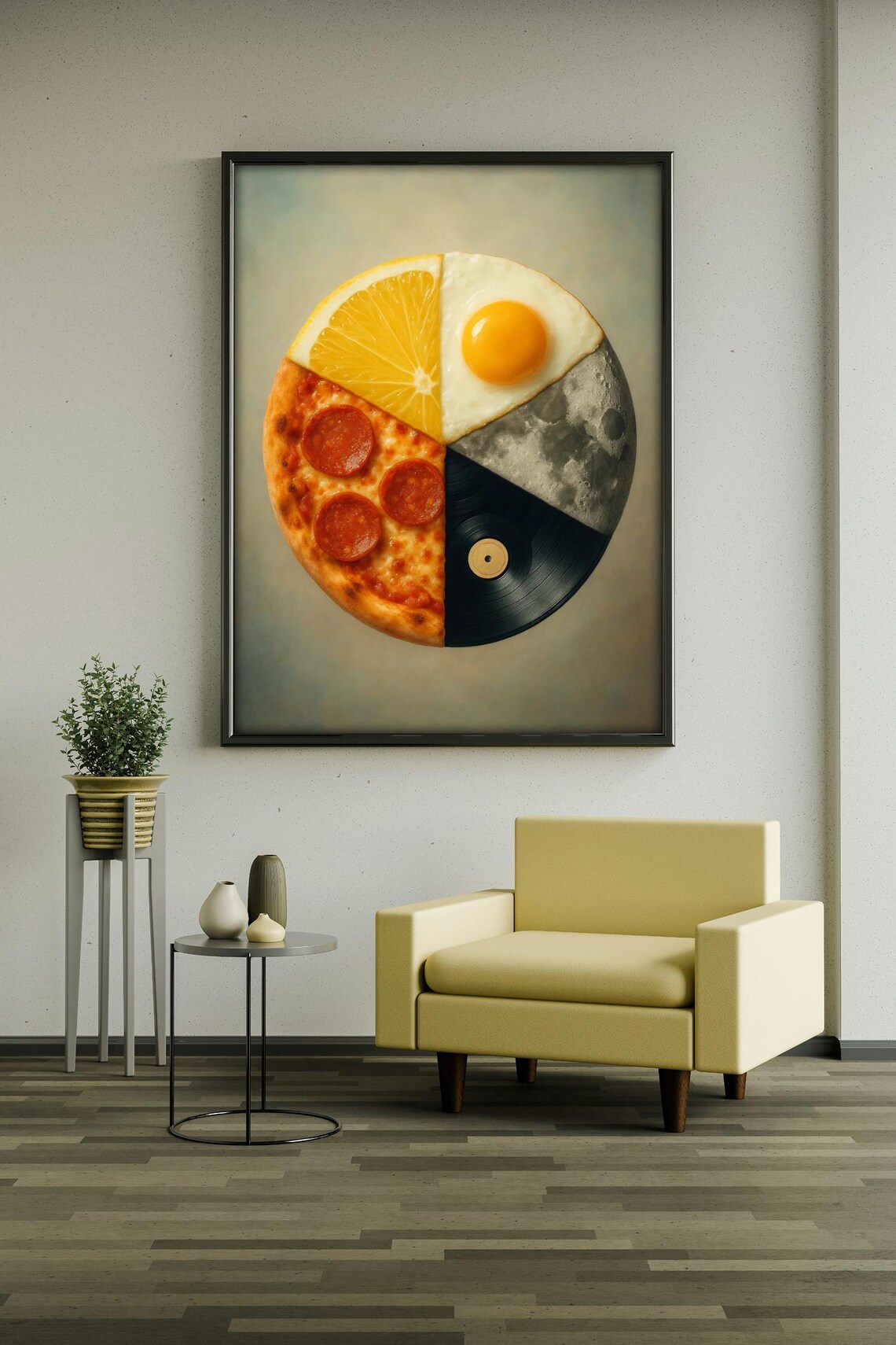Surreal Food Space Collage, Whimsical Modern Poster - Image 2
