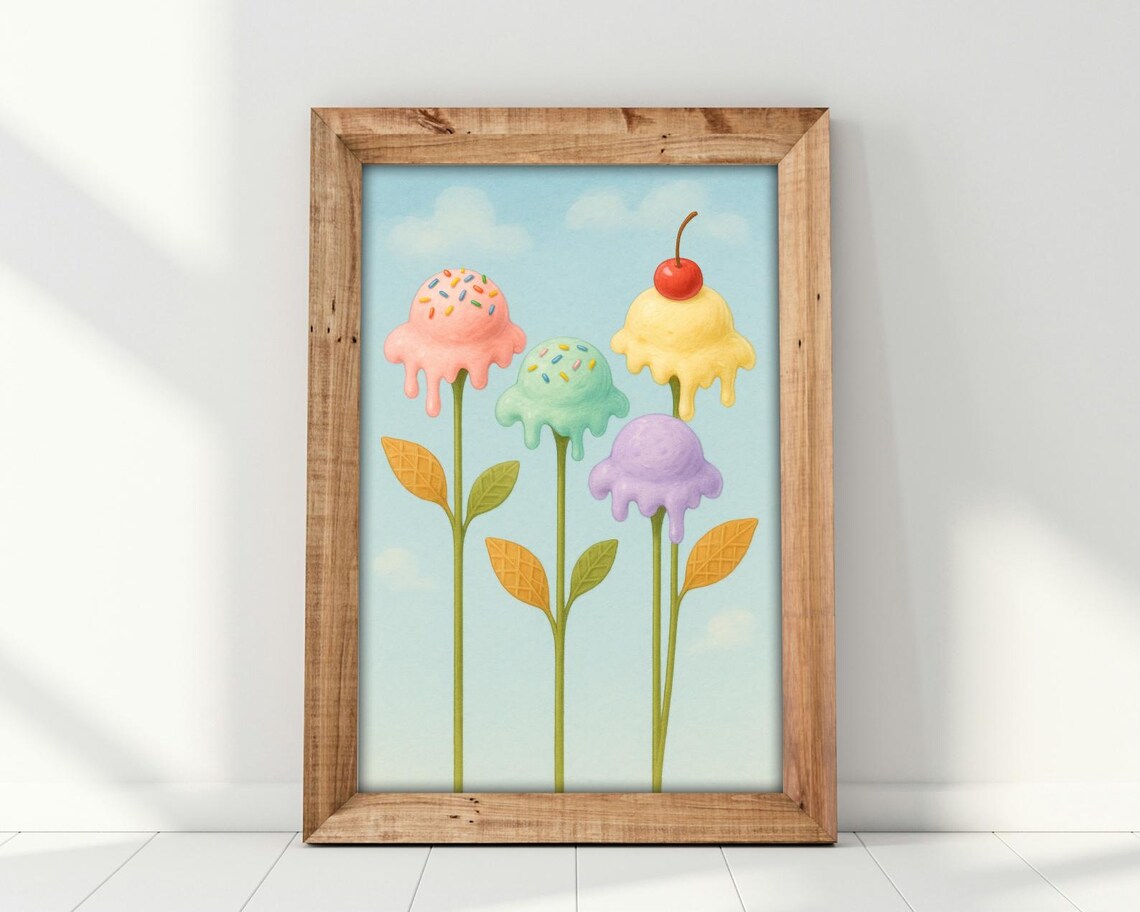 Ice Cream Garden Cute Surreal Summer Kitchen Art - Image 2