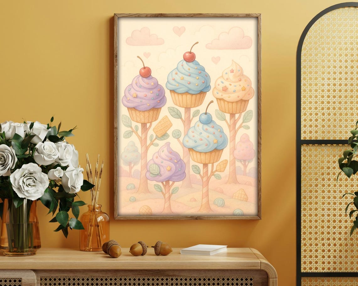 Pastel Cupcake Forest, Cute Dessert Fantasy - Image 4
