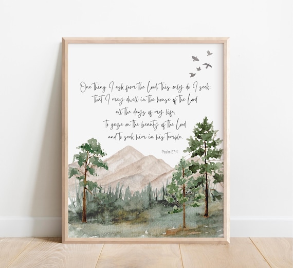 Psalm 27 Verse 4 Watercolor Mountain Landscape Scripture Poster