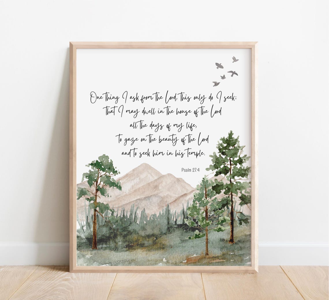 Psalm 27 Verse 4 Watercolor Mountain Landscape Scripture Poster