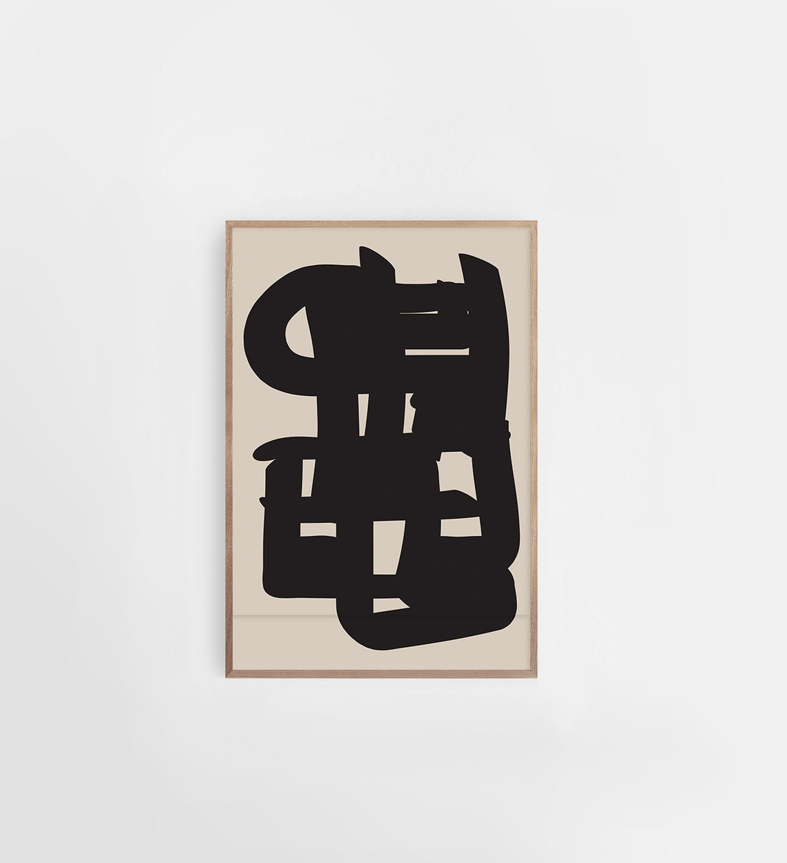 Bold Black Brushstrokes Beige Modern Abstract Painting Wall Art - Image 3