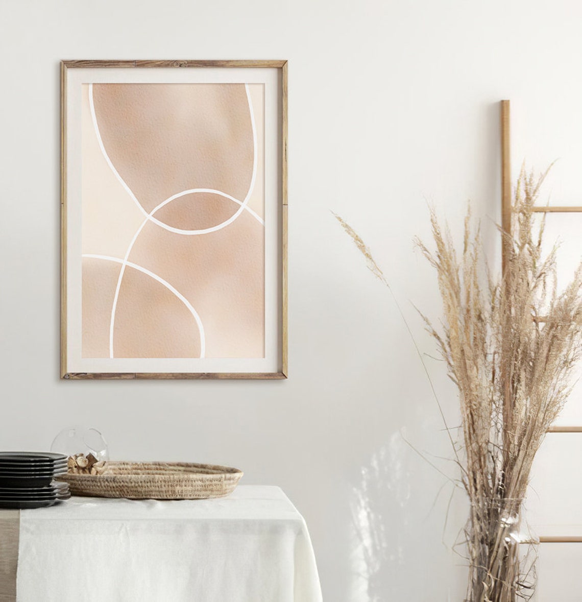 Terracotta White Curved Lines Minimalist Abstract Watercolor Poster - Image 3