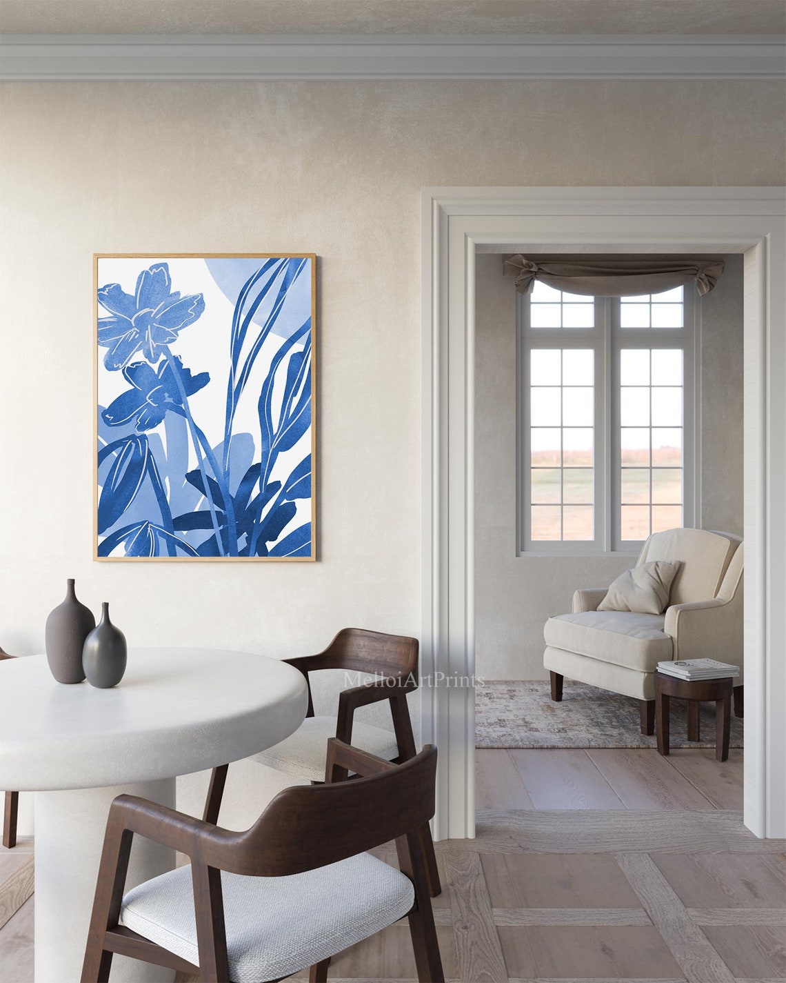 Cobalt Blue Iris Flowers Botanical Monochrome Modern Wall Poster - Image 3