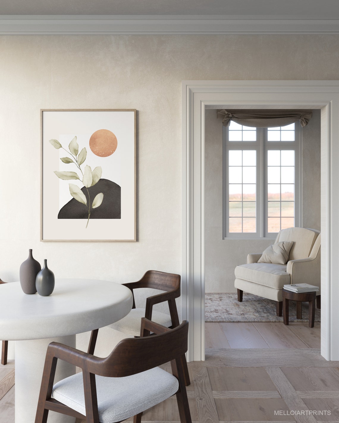 Warm Eucalyptus Branch Terracotta Sun Boho Botanical Wall Art - Image 2
