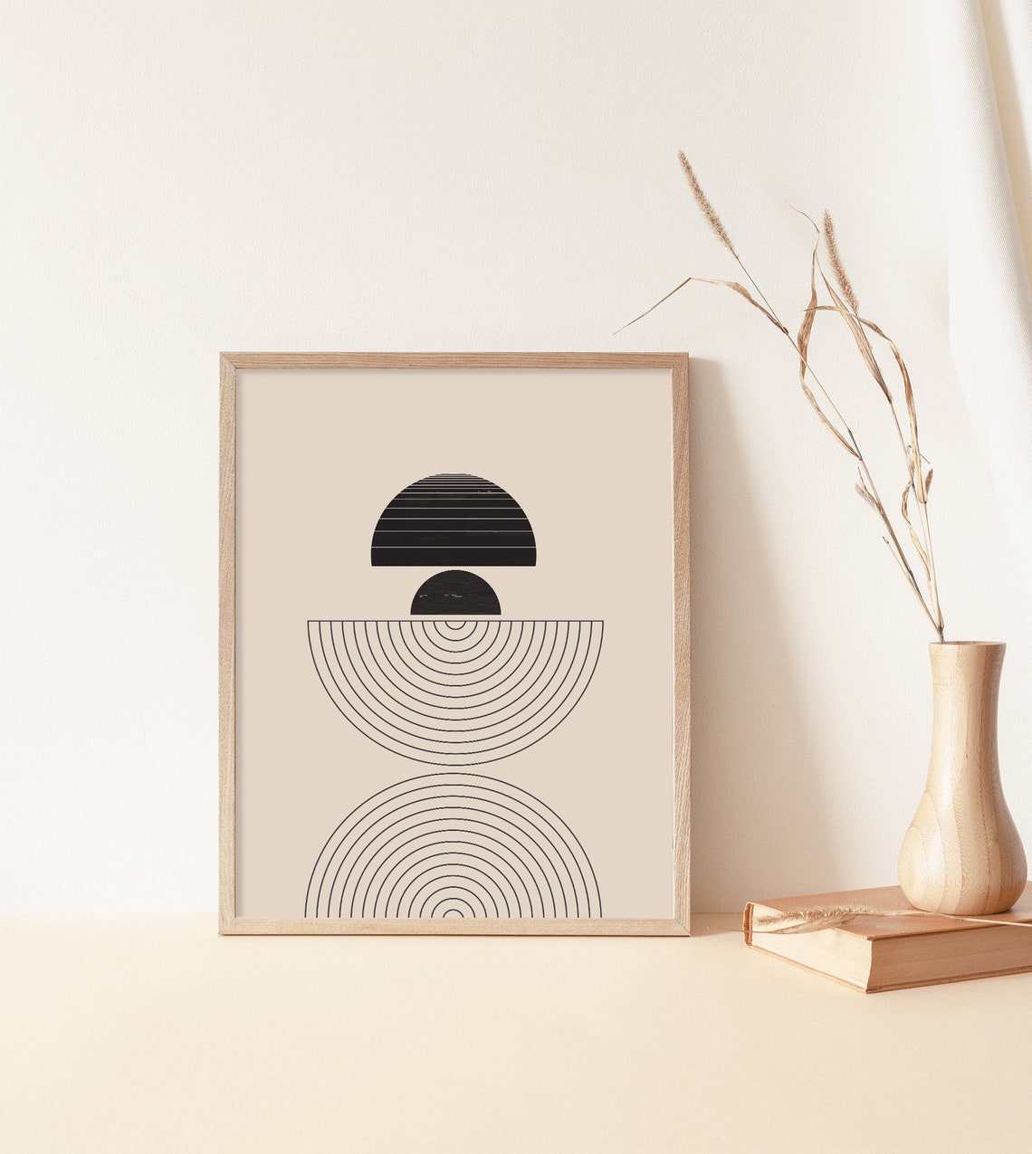 Black Beige Mid Century Geometric Arches Bold Line Art Poster - Image 2