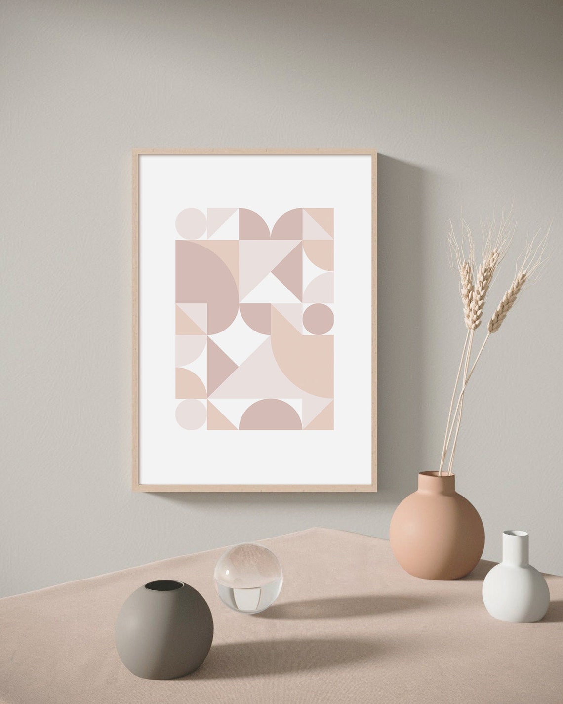 Blush Geometric Mosaic Circles Triangles Bauhaus Modern Minimal Poster - Image 2