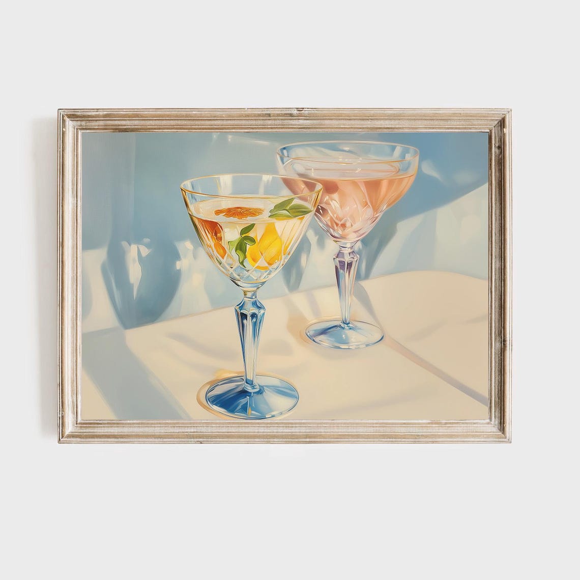Two Citrus Cocktail Glasses Sunlit Summer Drink Painting Bar Art Print