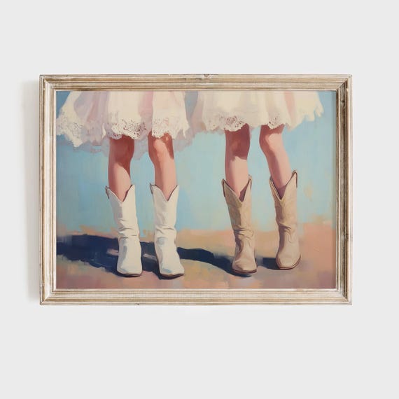 Sweet Western Cowgirl Art Print Vintage Cowboy Boots Painting Nursery Wall Art For Girls Southern Country Decor Childrens Room Artwork