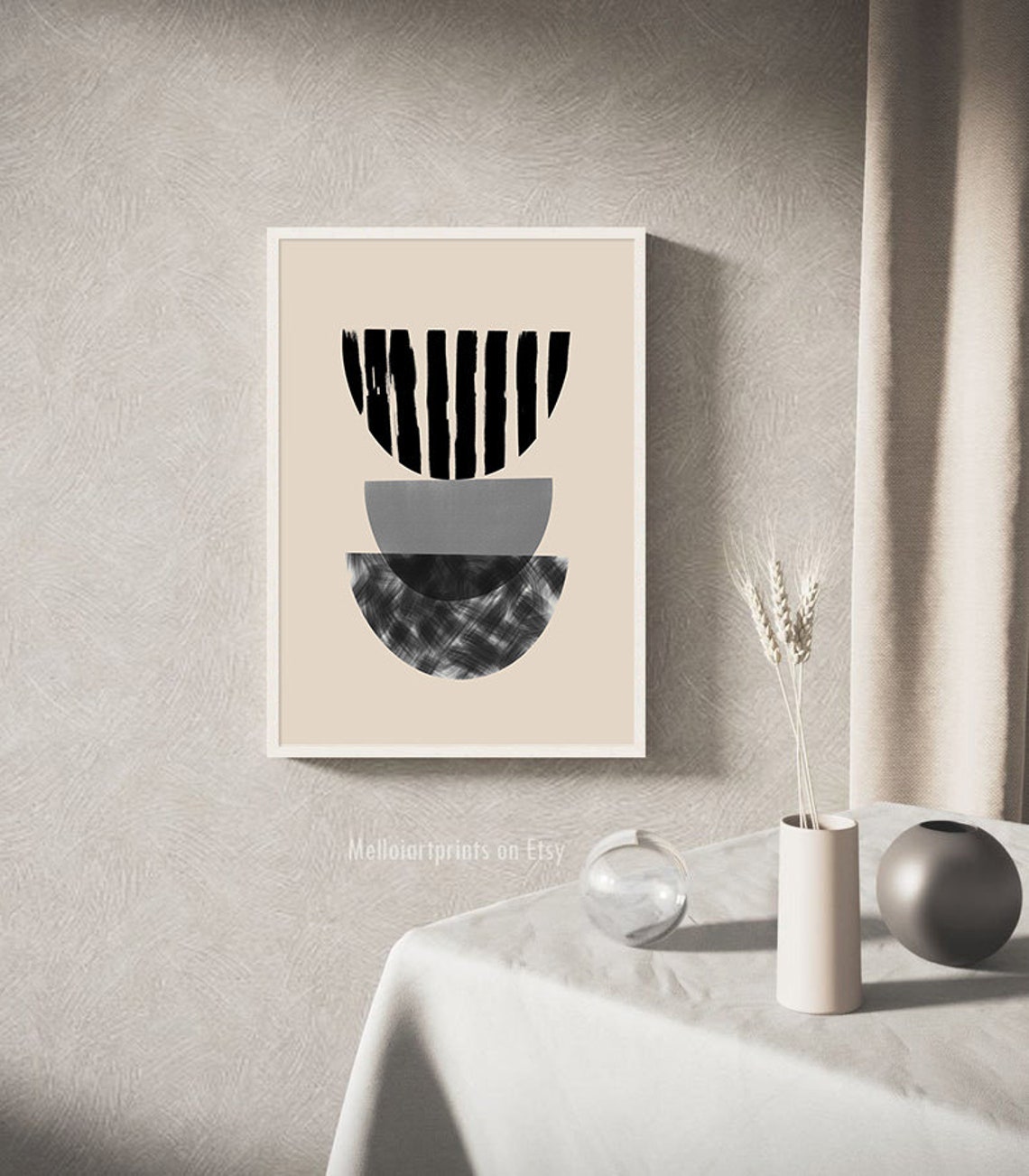 Black Gray Half Circles Stacked Bold Contrast Minimalist Art Poster - Image 2