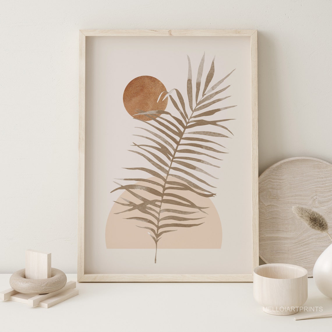 Warm Boho Palm Leaf Terracotta Sun Botanical Abstract Art Poster