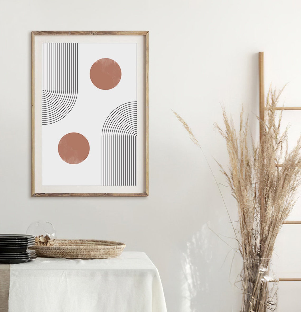 Mid Century Geometric Arch Black Lines Terracotta Circles Poster - Image 2
