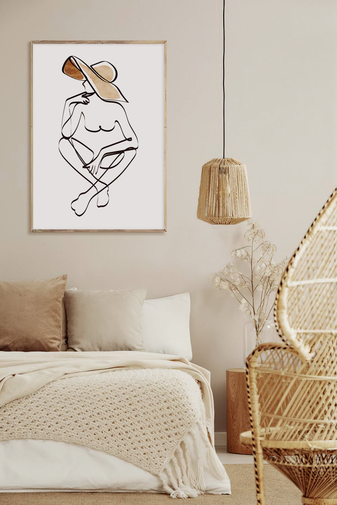 Woman Sun Hat Single Line Drawing Seated Figure Minimal Wall Poster - Image 2