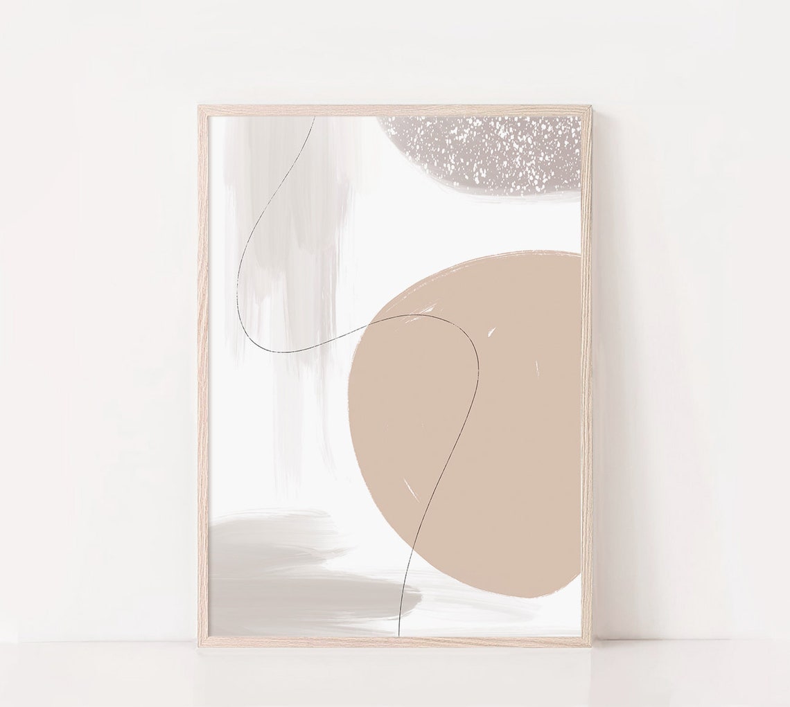 Neutral Circles Abstract Art Beige Gray Line Modern Wall Poster - Image 3