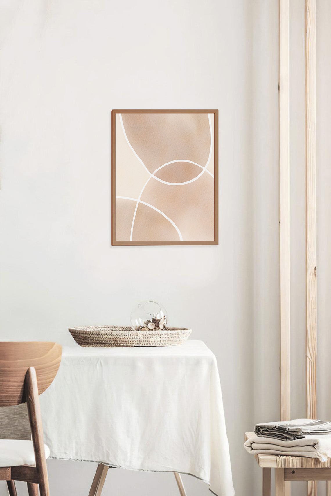 Terracotta White Curved Lines Minimalist Abstract Watercolor Poster - Image 2
