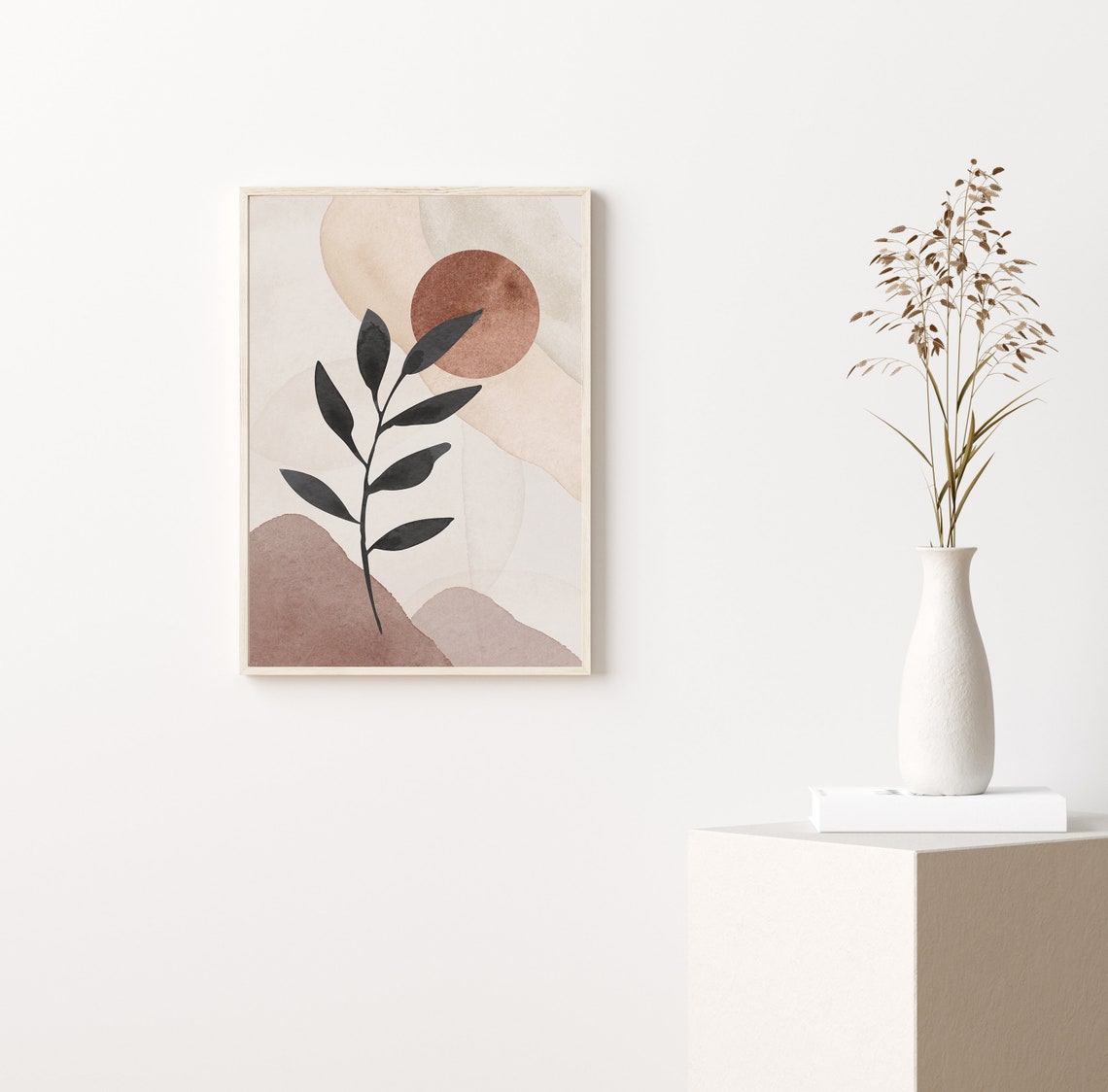Black Leaf Branch Terracotta Sun Beige Botanical Painting Poster - Image 2