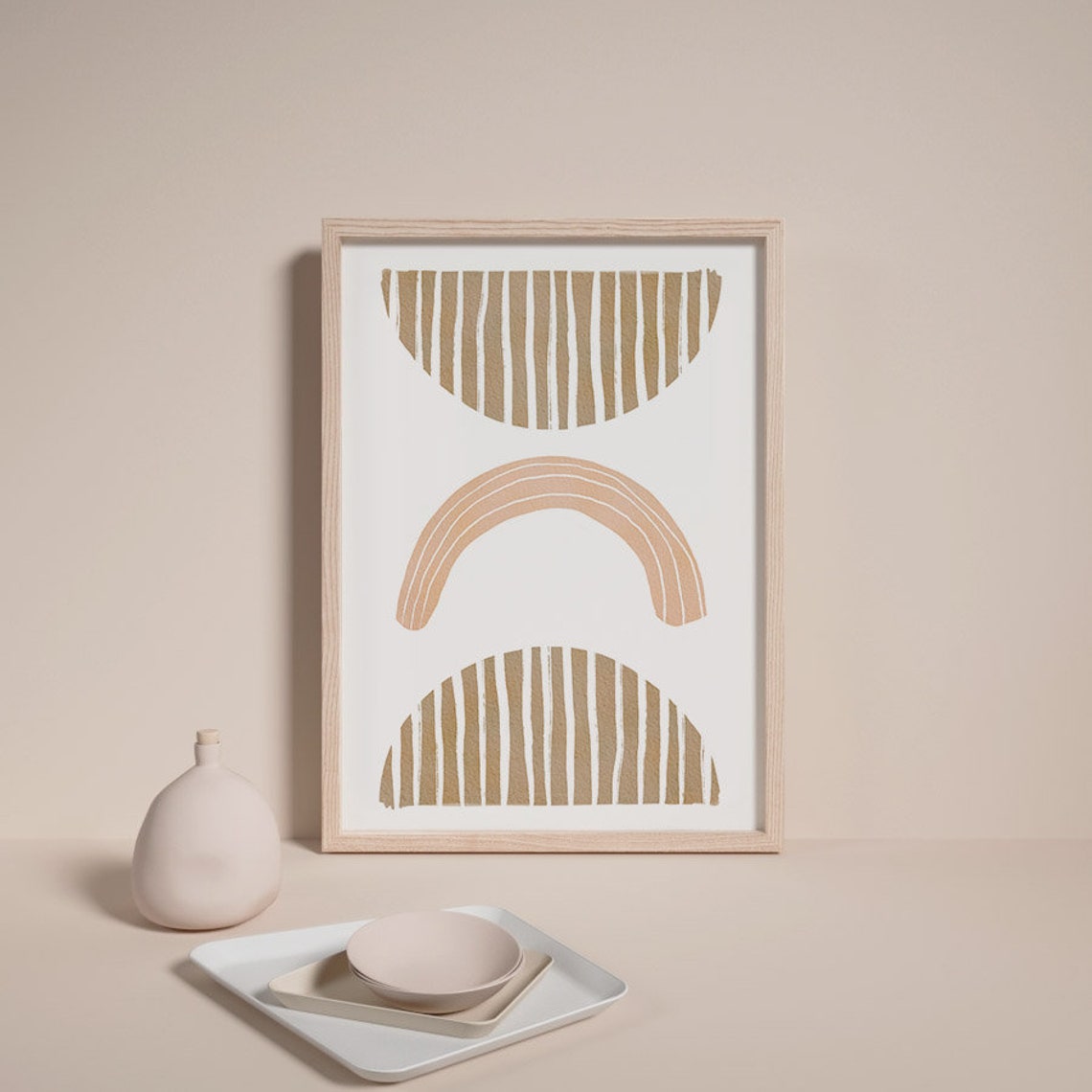 Boho Striped Arch Abstract Art Tan Rainbow Modern Wall Poster