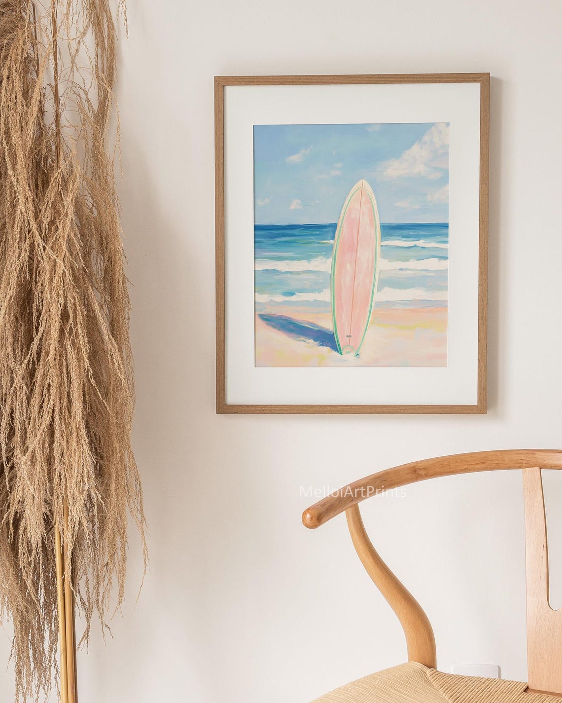 Pink Surfboard Sandy Beach Ocean Waves Coastal Surfing Poster - Image 3