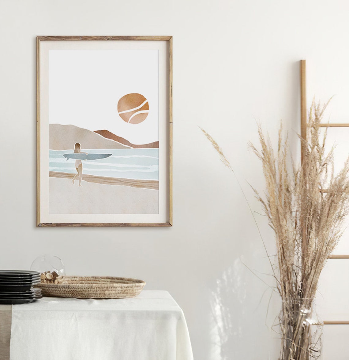 Surfer Girl Boho Seascape Minimalist Sun Surf Painting Poster - Image 2
