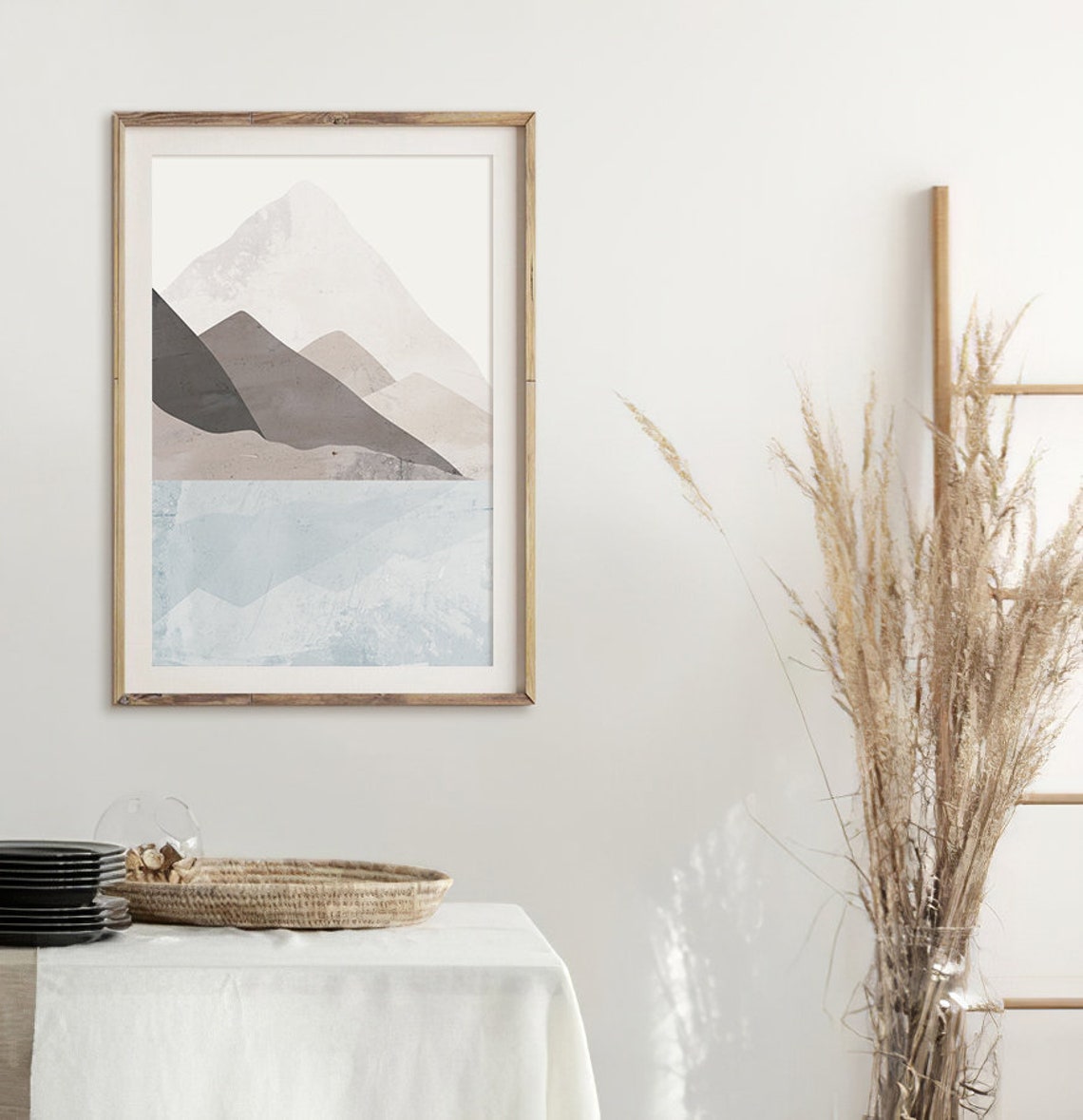 Abstract Mountain Lake Neutral Beige Minimalist Nature Poster - Image 3