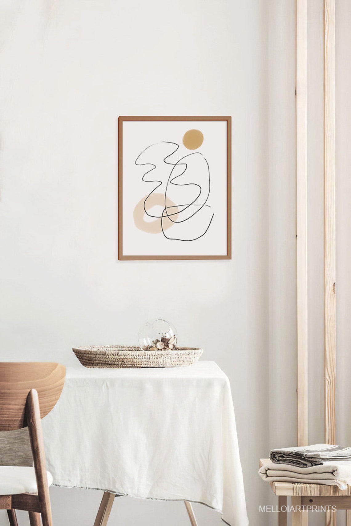 Minimalist Black Line Drawing Beige Circles Neutral Wall Art - Image 2