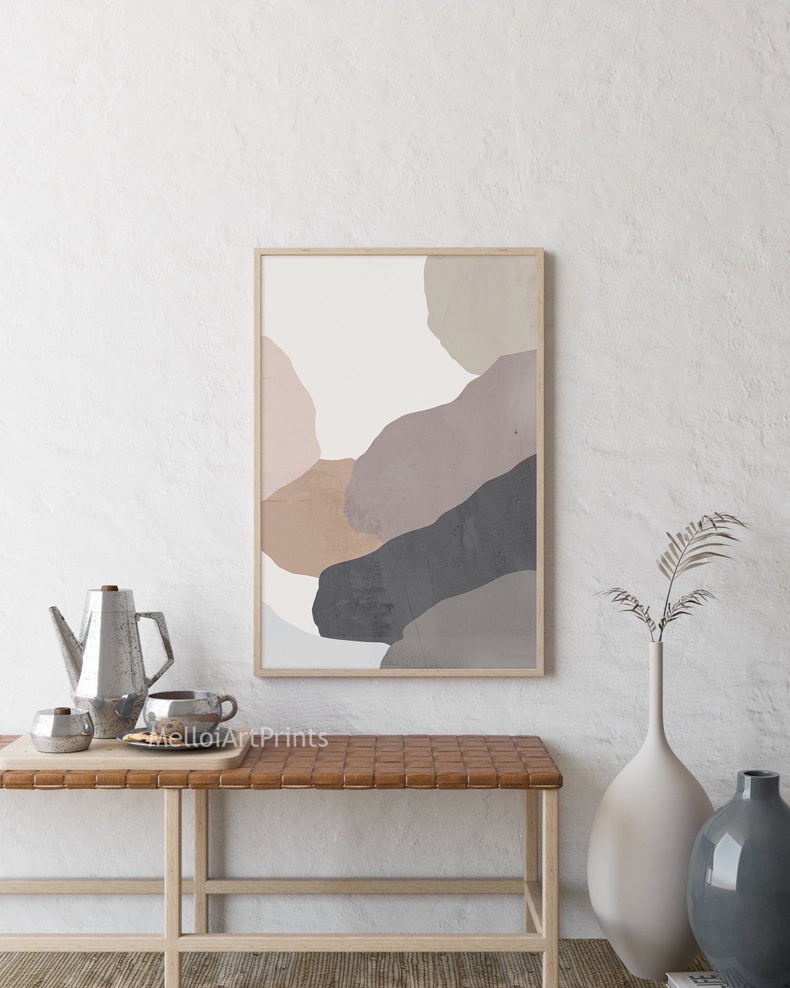 Soft Neutral Organic Shapes Abstract Art Grey Beige Modern Poster - Image 2