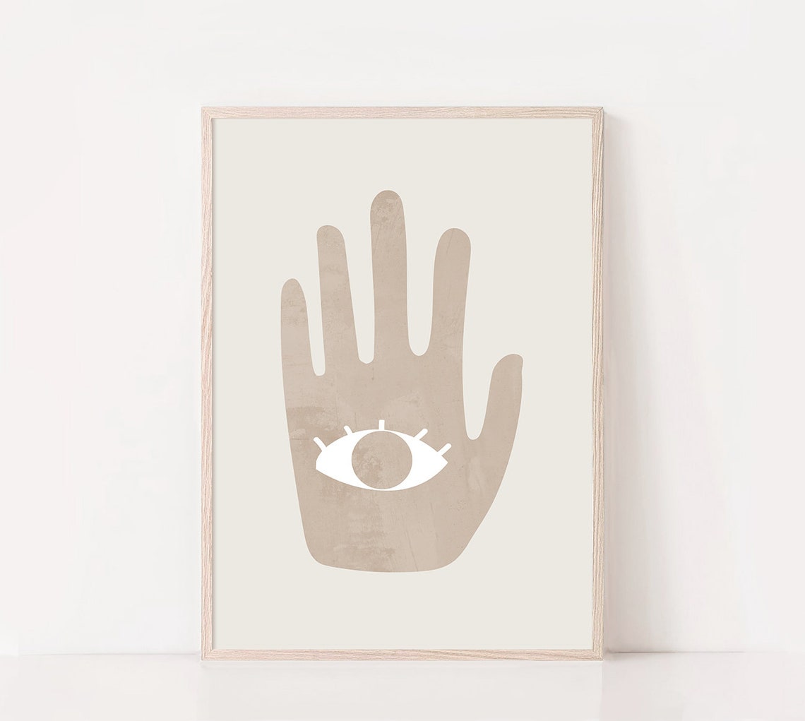 Beige Hand Evil Eye Boho Spiritual Minimalist Symbol Art Poster - Image 2