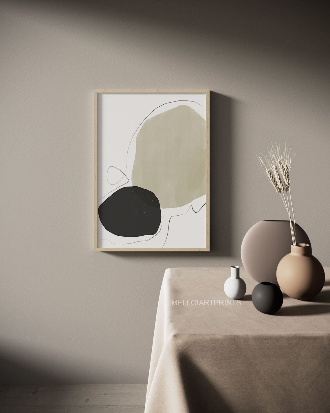 Sage Green Black Organic Shapes Minimal Japandi Abstract Poster - Image 2