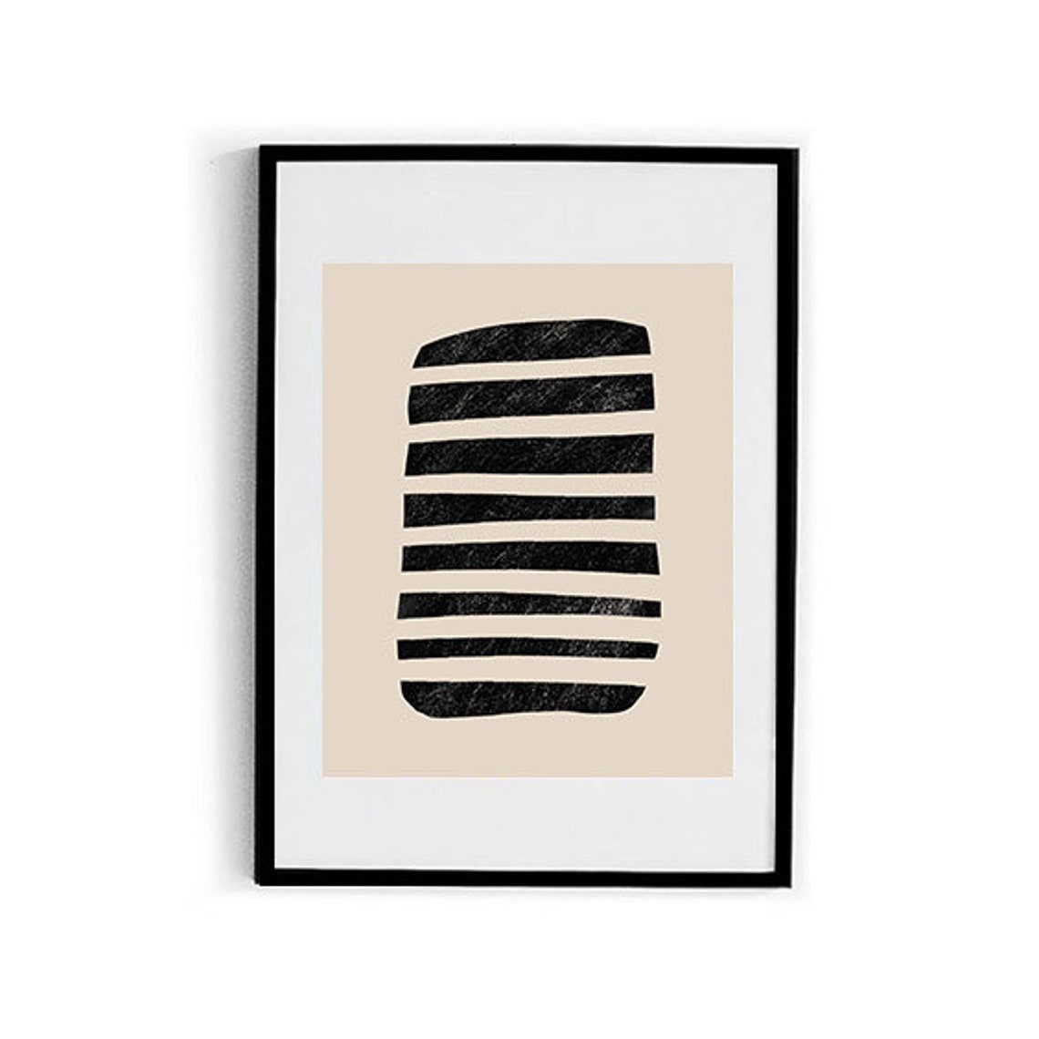 Black Brush Stripe Abstract Art Beige Neutral Minimalist Poster - Image 2