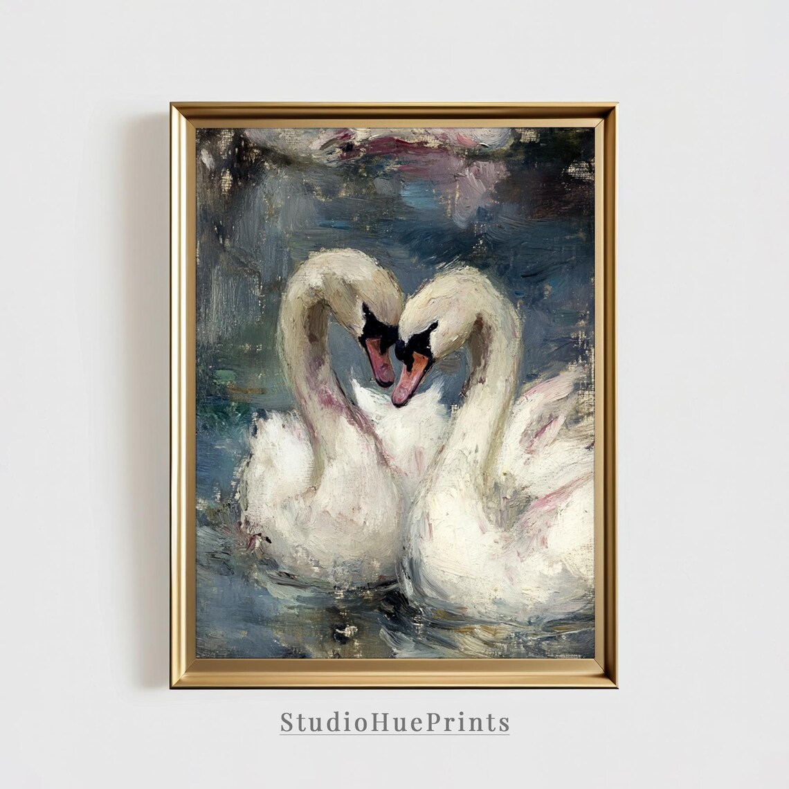 Vintage Swan Art Print, Antique Oil Painting
