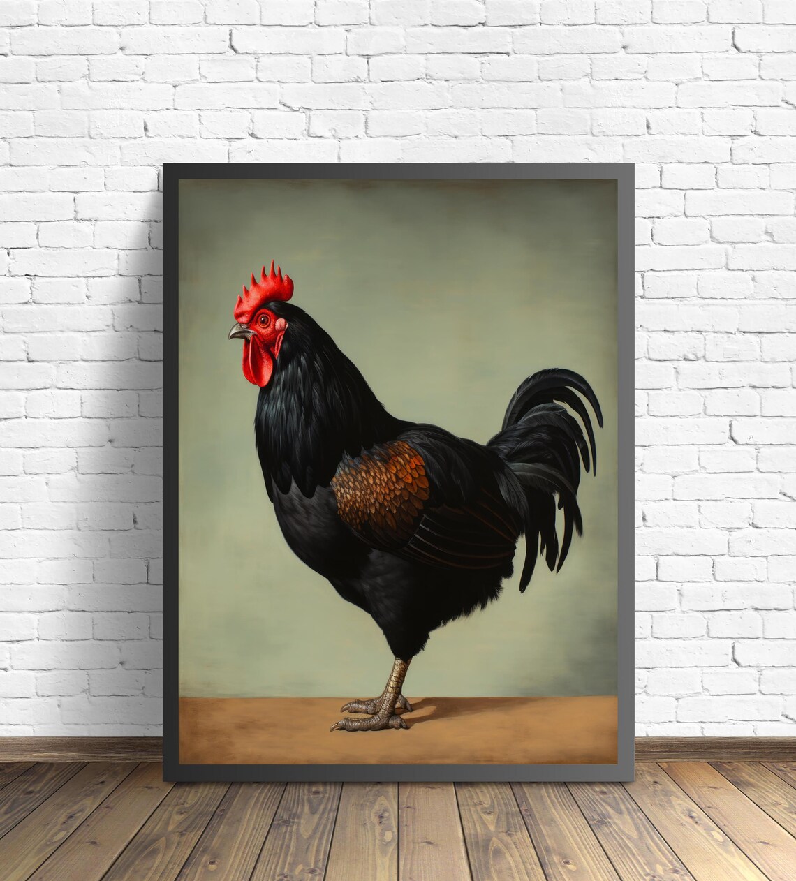 Black Australorp Rooster Vintage Farm Bird Portrait Painting Poster - Image 2