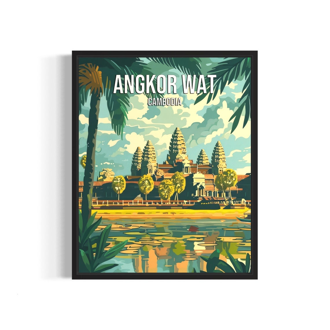 Angkor Wat Cambodia Temple Towers Reflected on the Lotus Pond Poster