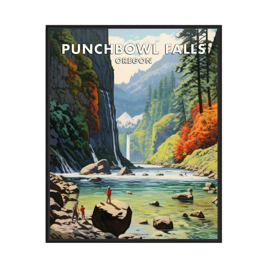 Punchbowl Falls Oregon Canyon Gorge River Vintage Travel Poster
