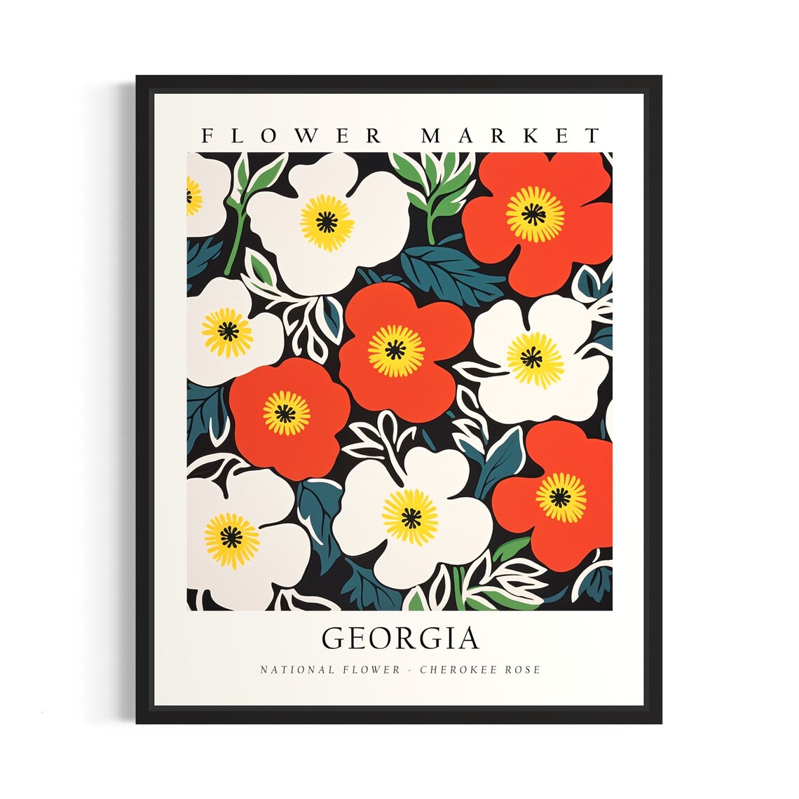 Georgia Flower Market Cherokee Rose Red White Botanical Poster