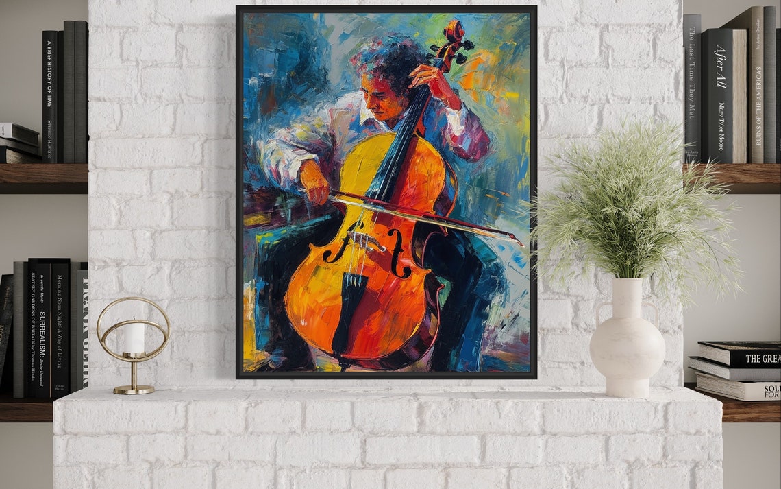 Vibrant Cello Player Impressionist Oil Painting Music Poster - Image 3