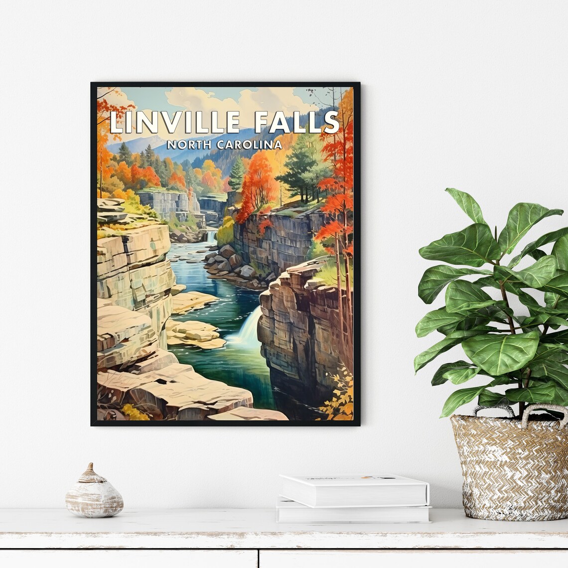 Linville Falls North Carolina Autumn Gorge Vintage Travel Poster - Image 3
