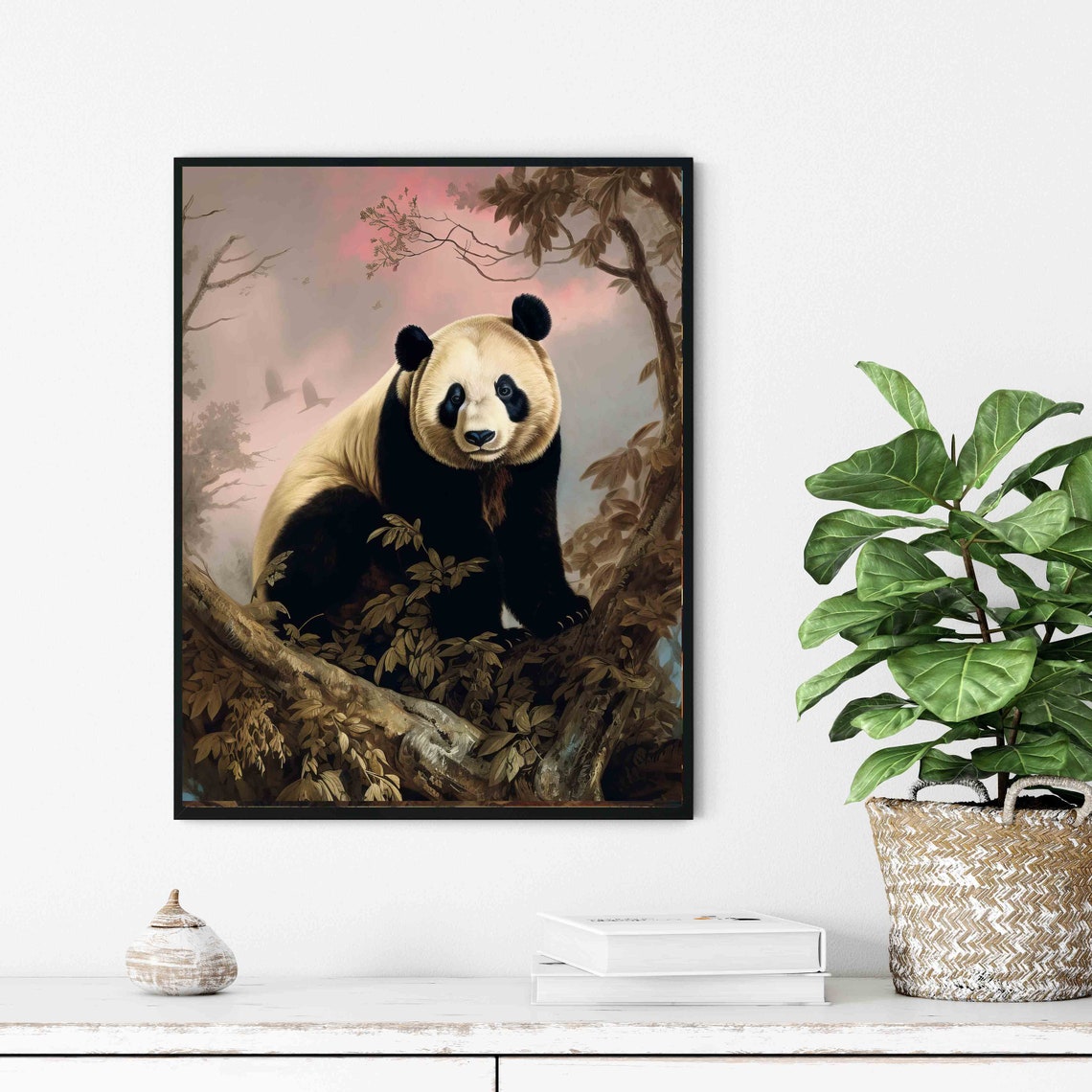Giant Panda in Bamboo Forest Charming Vintage Wildlife Art Poster - Image 3