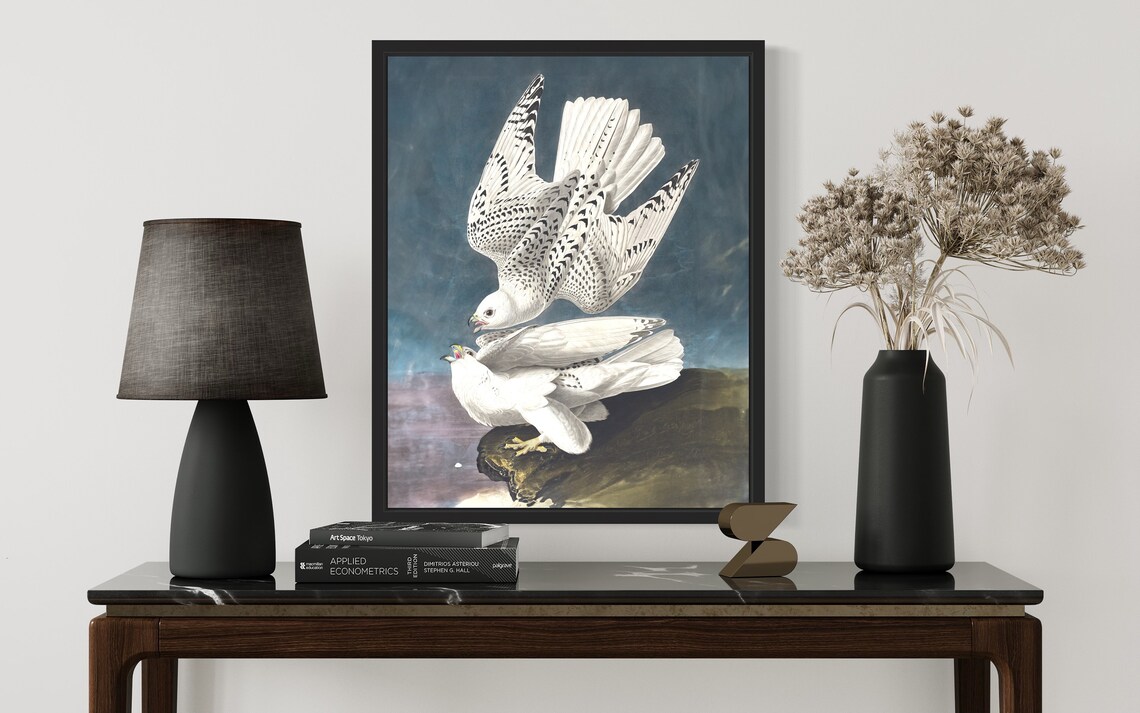 Pair of White Gyrfalcons in Combat Vintage Naturalist Bird Art Print - Image 3
