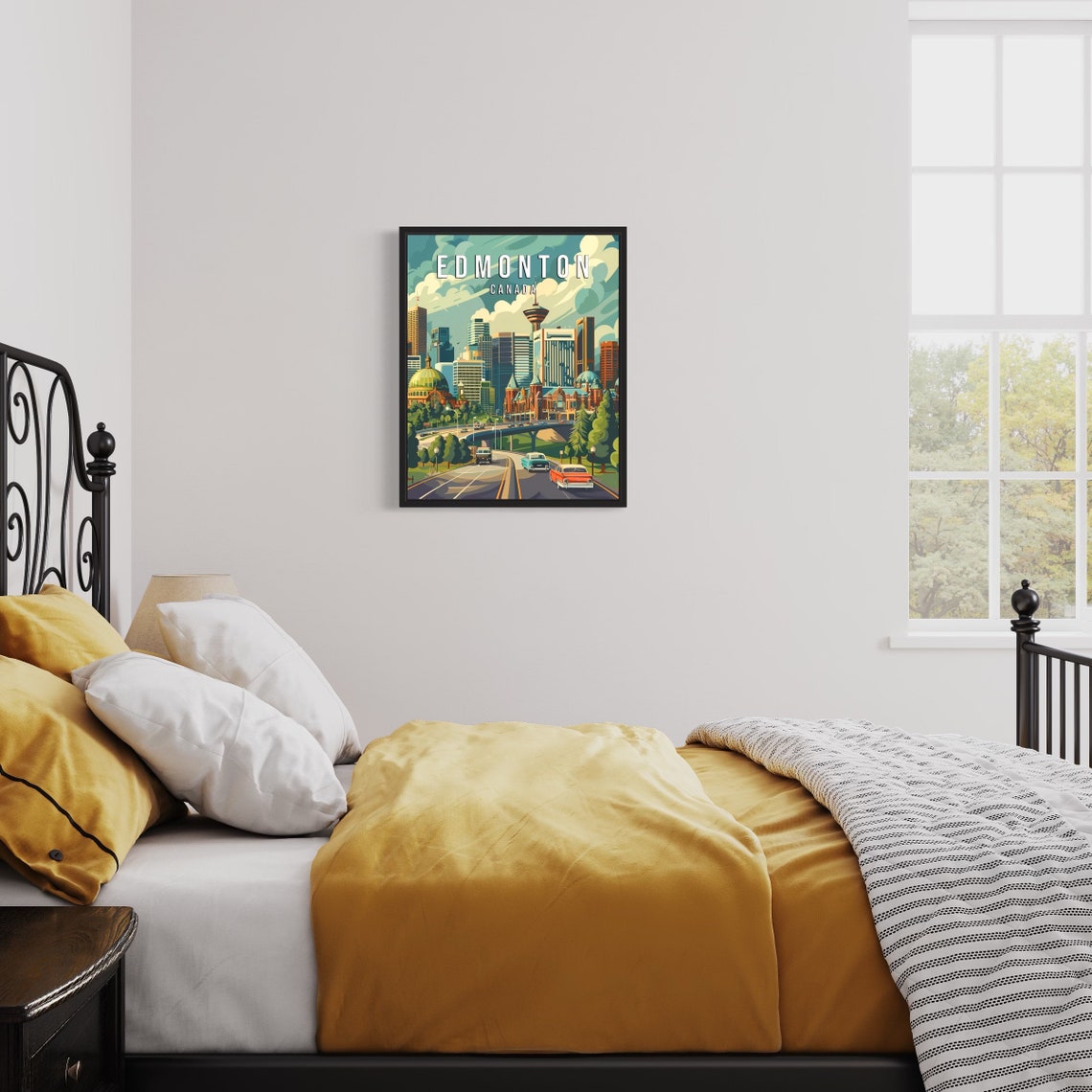 Edmonton Canada Downtown Skyline Mid Century Retro Travel Poster - Image 3
