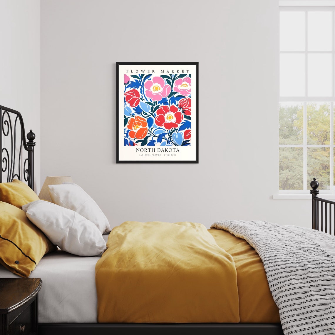 North Dakota Flower Market Wild Rose Botanical Art Wall Poster - Image 3