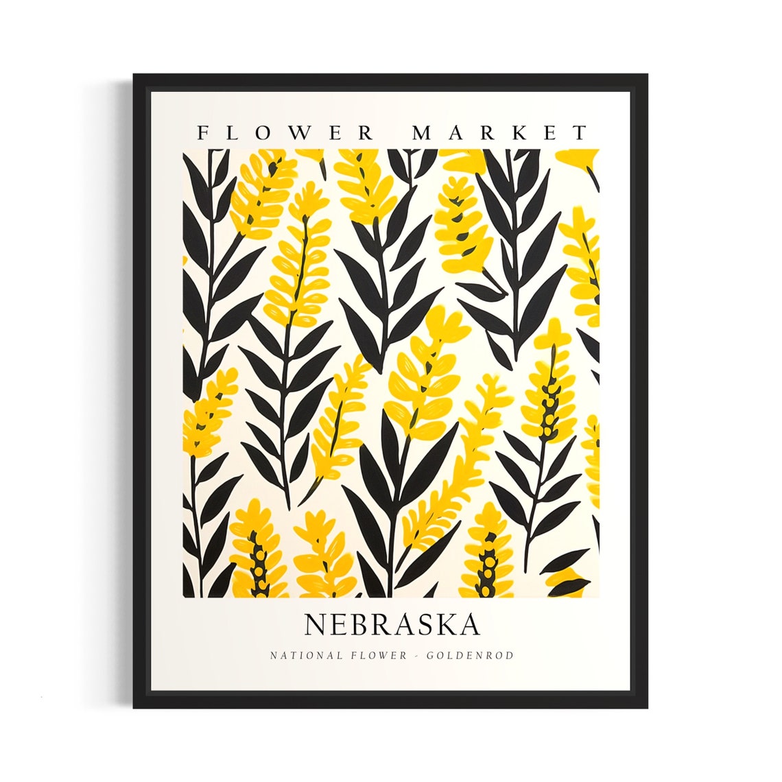 Nebraska Flower Market Goldenrod Wildflower Botanical Poster