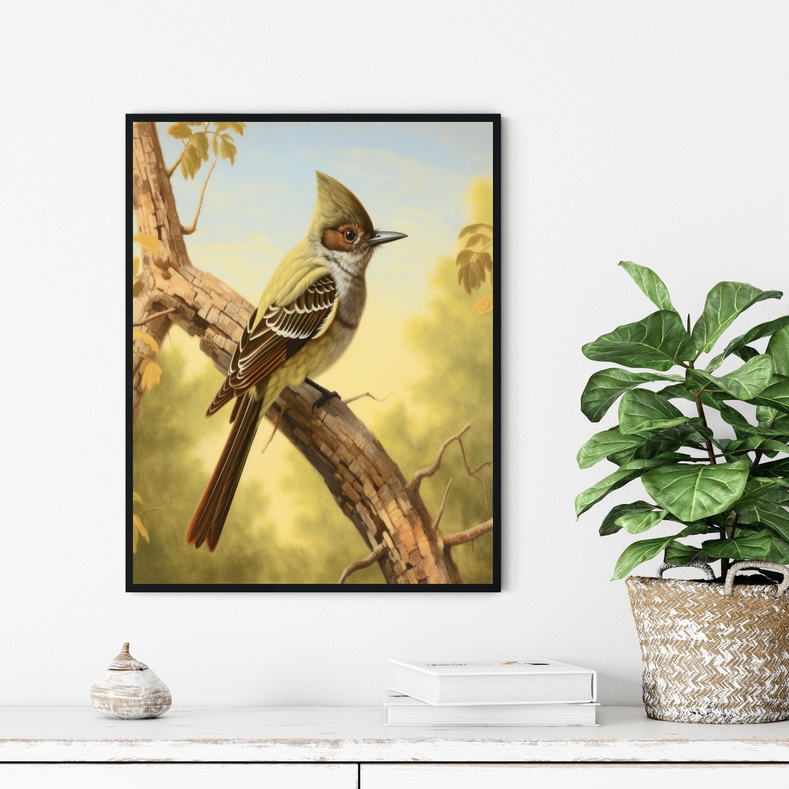 Great Crested Flycatcher Perched on a Tree Branch Vintage Bird Poster - Image 2