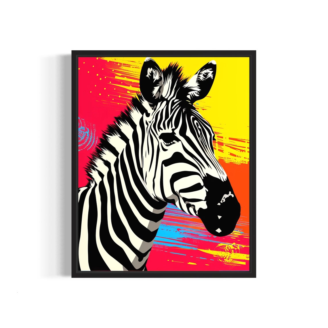 Zebra Portrait On Bright Neon Pop Art Background Wildlife Poster