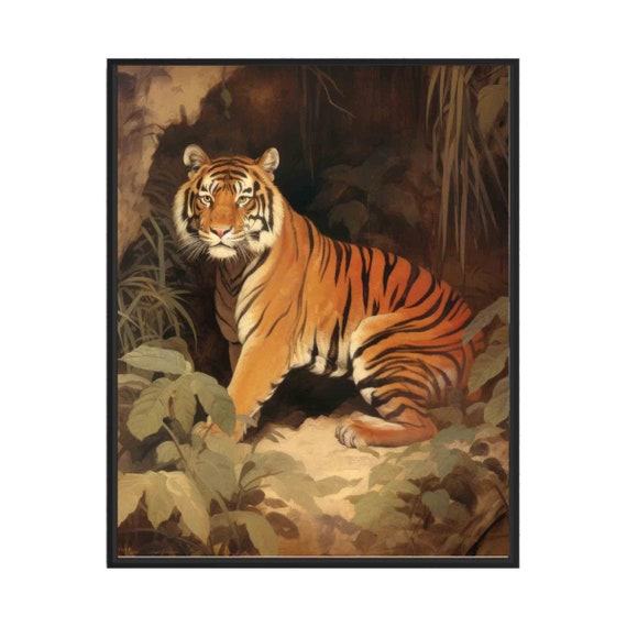 Tiger in Jungle Clearing Dramatic Vintage Big Cat Wildlife Poster