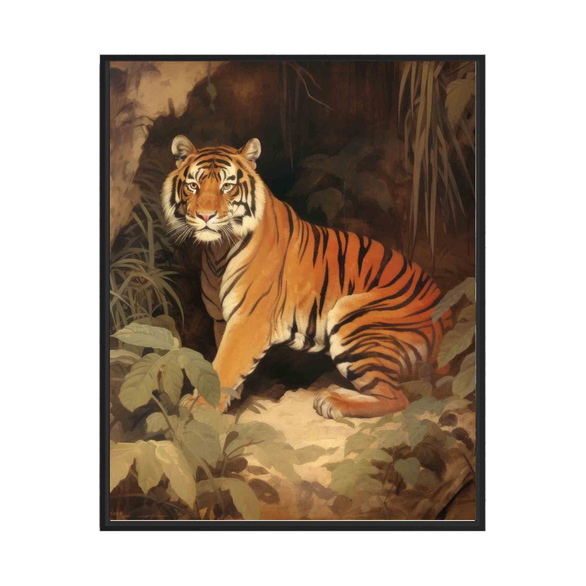Tiger in Jungle Clearing Dramatic Vintage Big Cat Wildlife Poster
