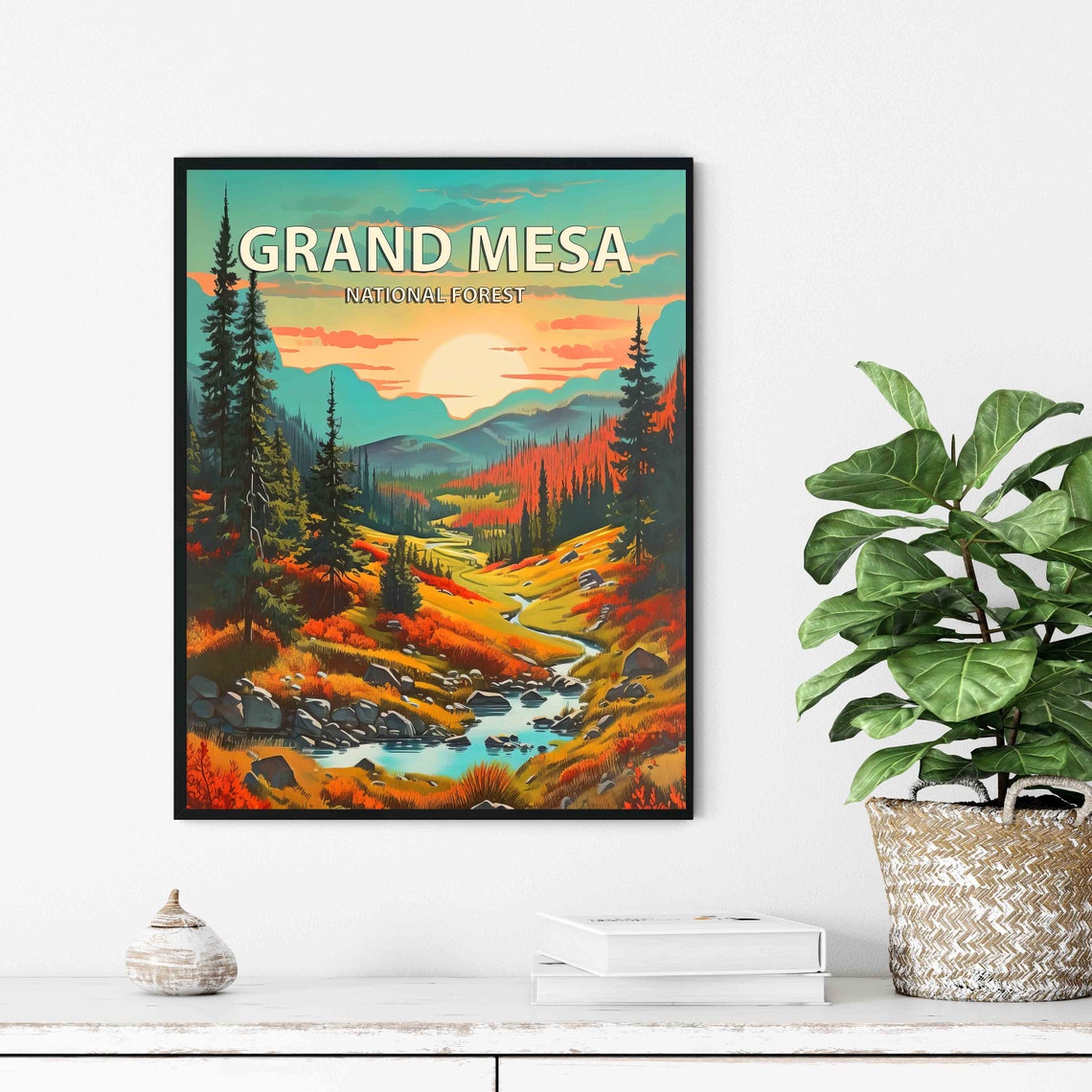 Grand Mesa National Forest Vintage Travel Poster Golden Sunset Valley - Image 2