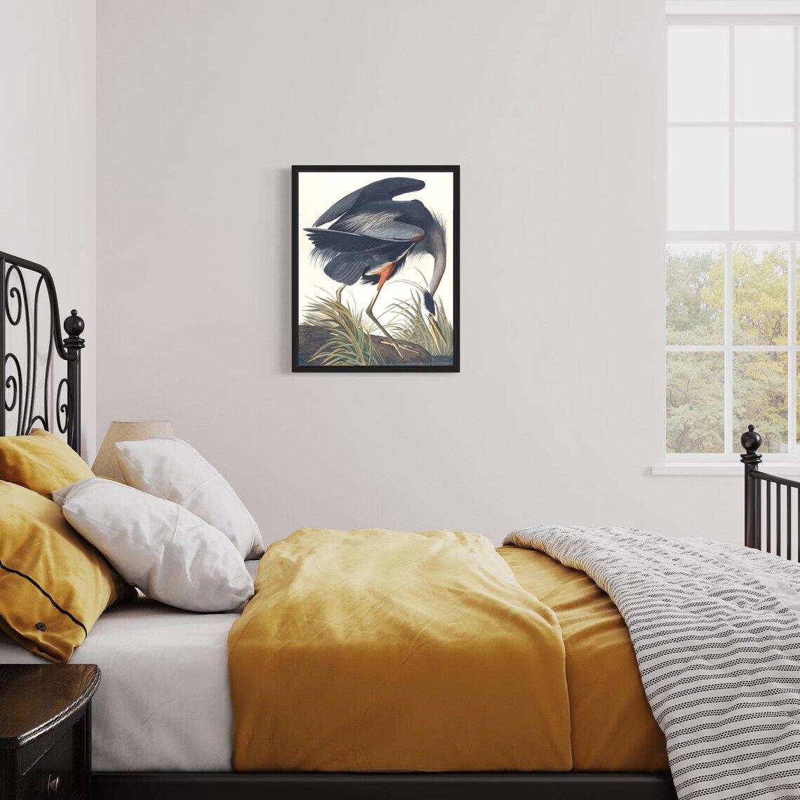 Great Blue Heron Hunting Water Vintage Audubon Style Bird Print - Image 2