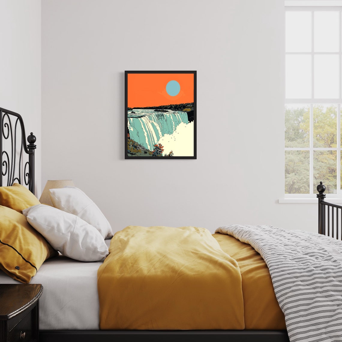 Niagara Falls Sunset Poster in Bold Orange and Teal Graphic Style - Image 2